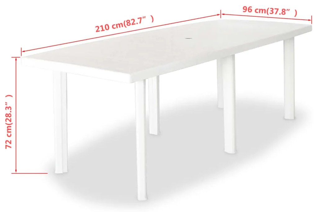 Mesa de jardim 210x96x72 cm plástico branco
