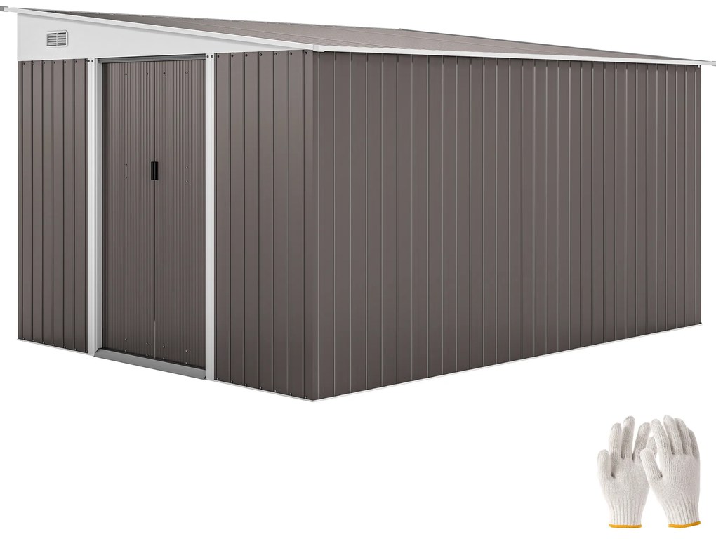 Outsunny Abrigo de Jardim 8,9 m² 280x345x201 cm Abrigo de Exterior de Aço para Armazenamento com Portas e 2 Janelas Cinza