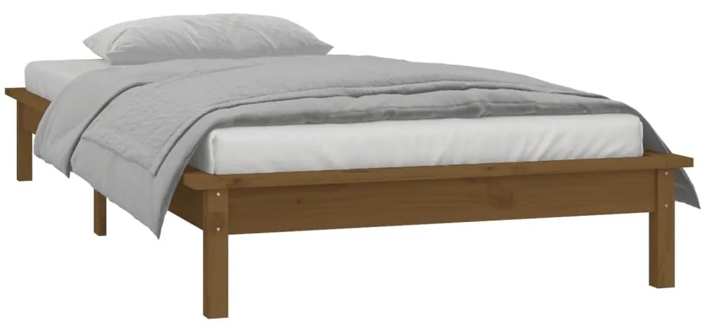 Estrutura de cama c/ luzes LED 90x200 cm madeira castanho mel