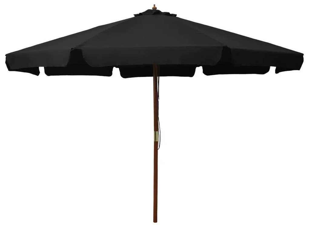 vidaXL Guarda-sol de exterior c/ poste de madeira 330 cm preto