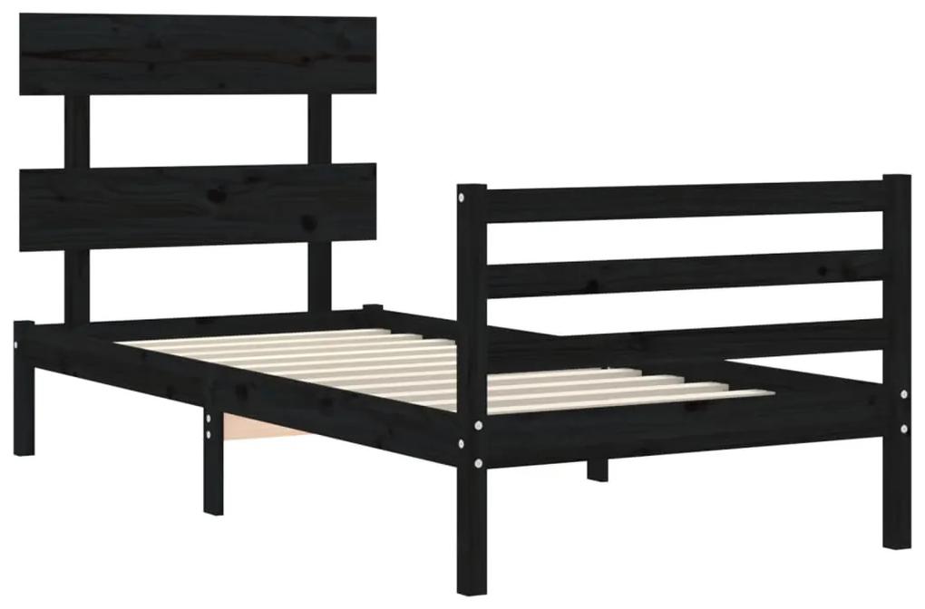 Estrutura de cama com cabeceira 90x200 cm madeira maciça preto