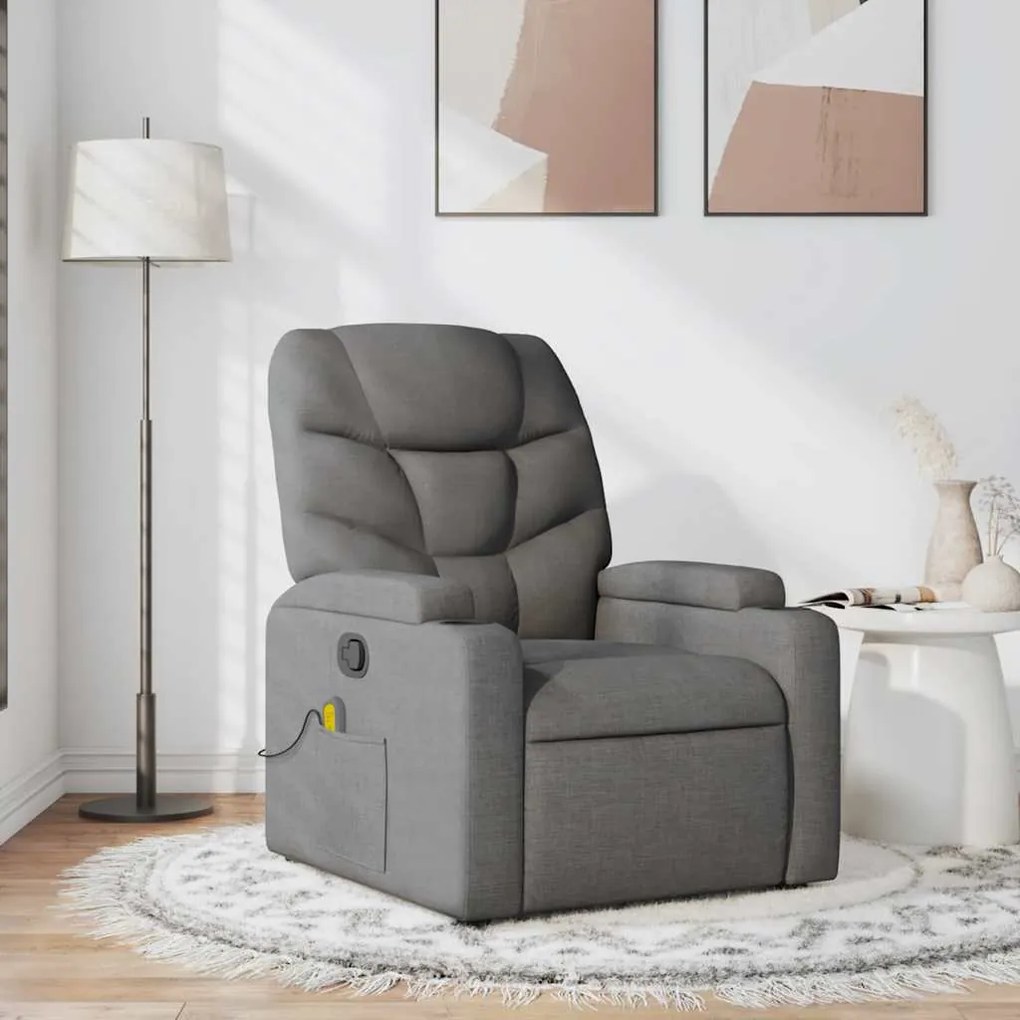 Poltrona de massagens reclinável tecido cinzento-escuro