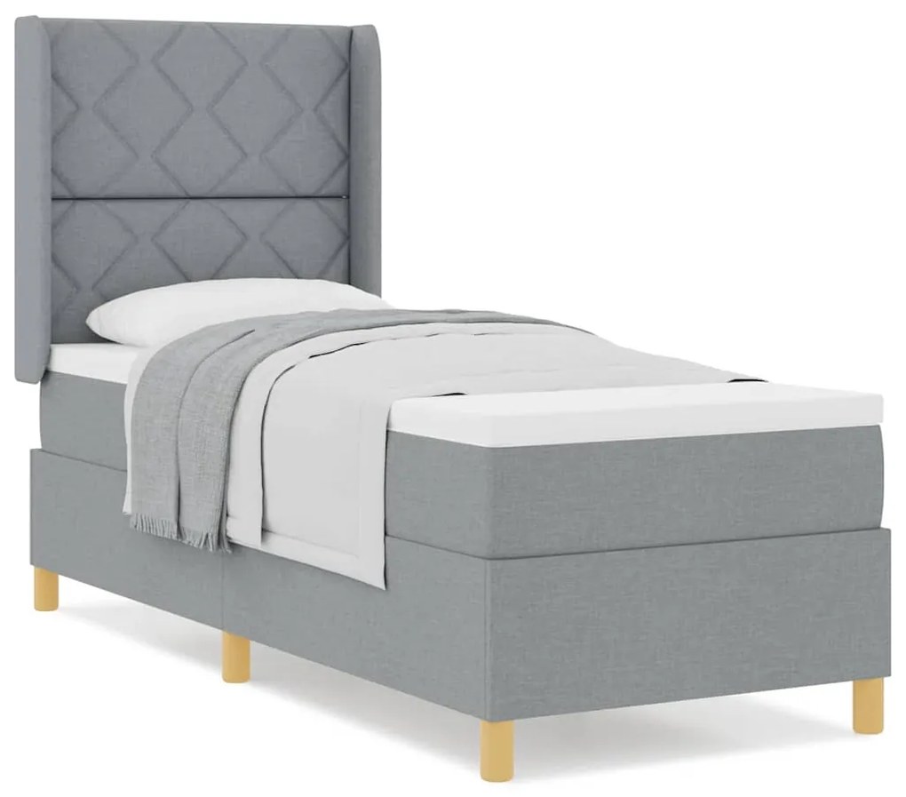 Cama Box com Colchão - Cinza Claro, 80x200 cm, Tecido