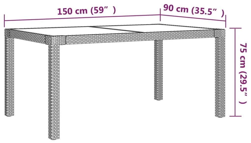 7 pcs conjunto jantar p/ exterior c/ almofadões vime PE bege