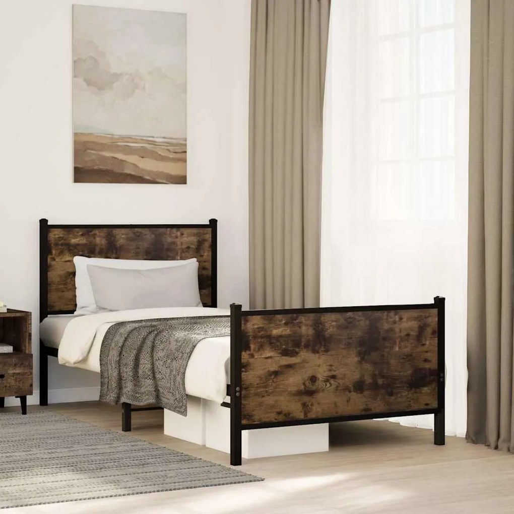 Estrutura de cama sem colchão 80x200 cm metal carvalho fumado