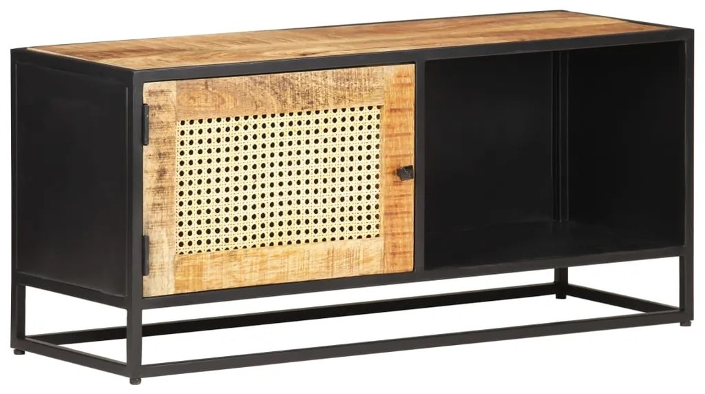 Móvel de TV 90x30x40 cm mangueira áspera maciça e palha natural