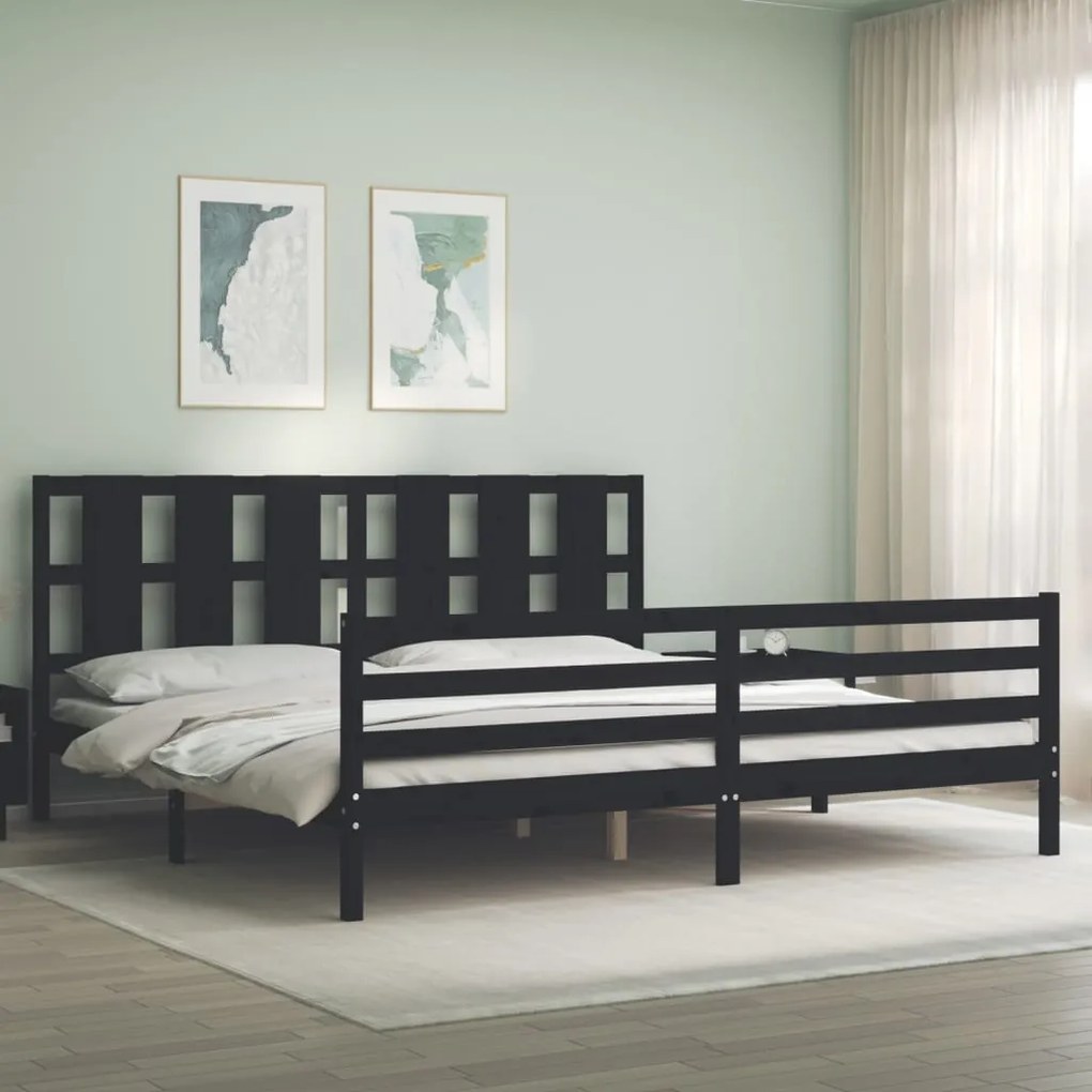 vidaXL Estrutura de cama com cabeceira 200x200 cm madeira maciça preto