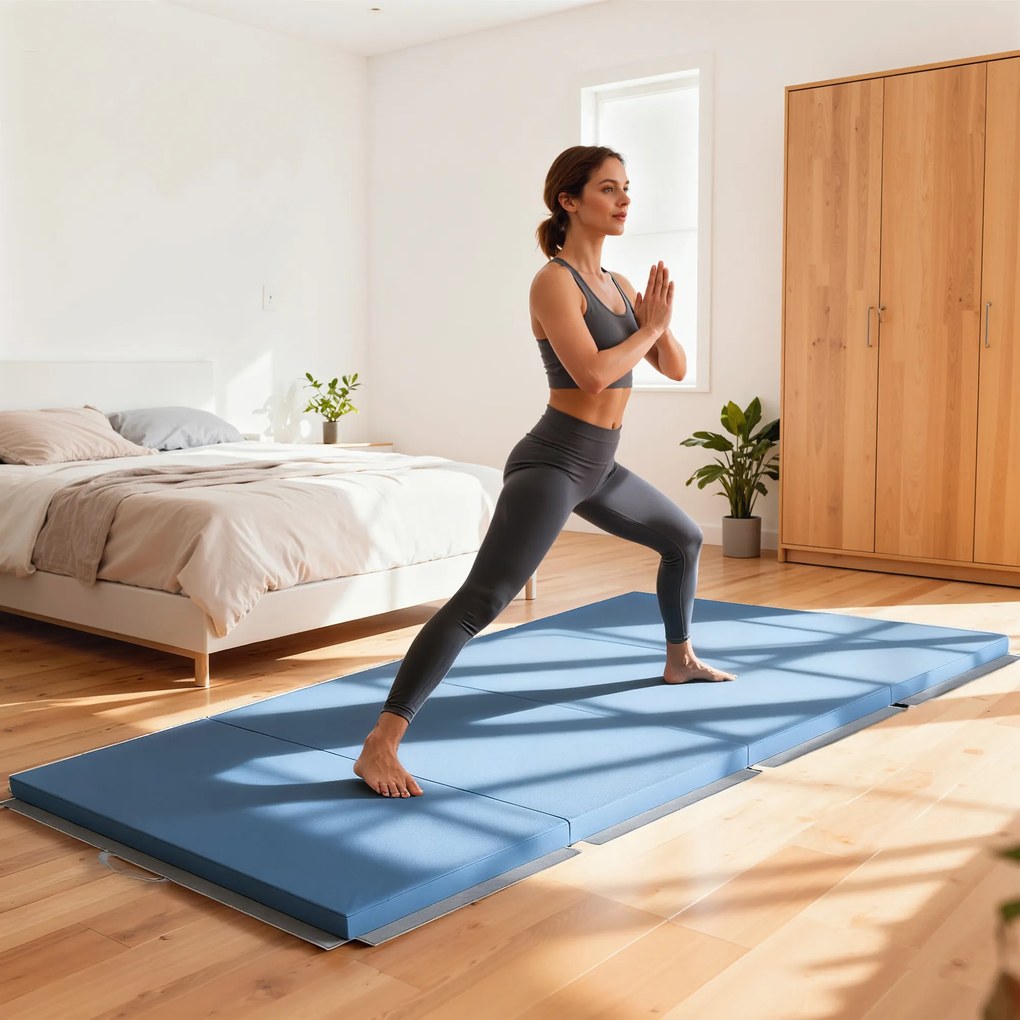 Colchão de Ginástica Dobrável com Espessura de 5 cm e Alças de Transporte para Yoga Aeróbica 240x120x5 cm Azul Claro