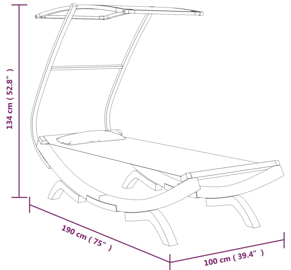 Espreguiçadeira c/ toldo 100x190x134cm madeira curva antracite