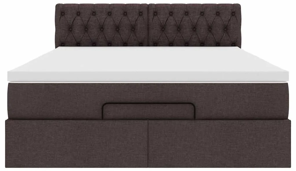 Estrutura cama otomana colchão 140x200cm tecido castanho escuro