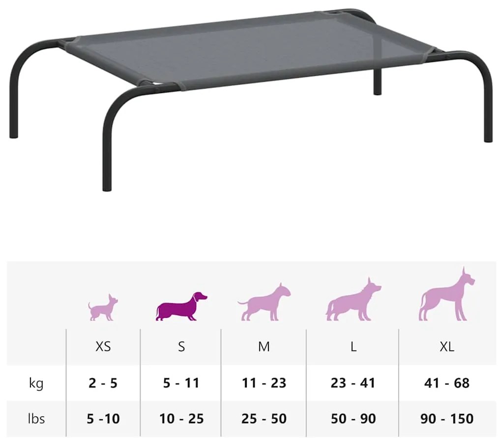 Cama para cães elevada 90x50x20 cm Textilene e aço cinzento