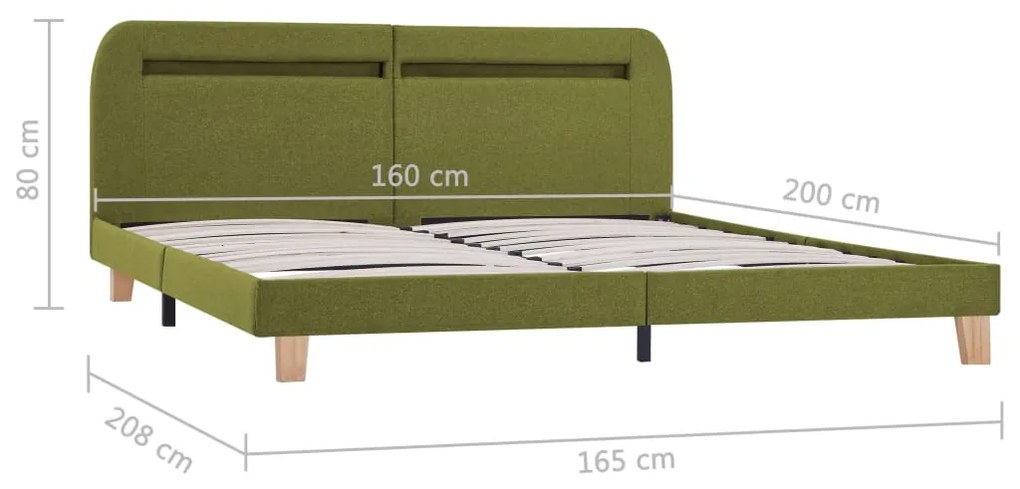 Estrutura de cama com LED em tecido 160x200 cm verde