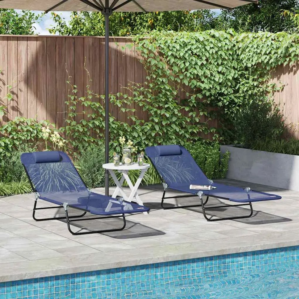vidaXL Espreguiçadeira dobrável 2 pcs Azul-marinho 182 x 55 x 85.5cm