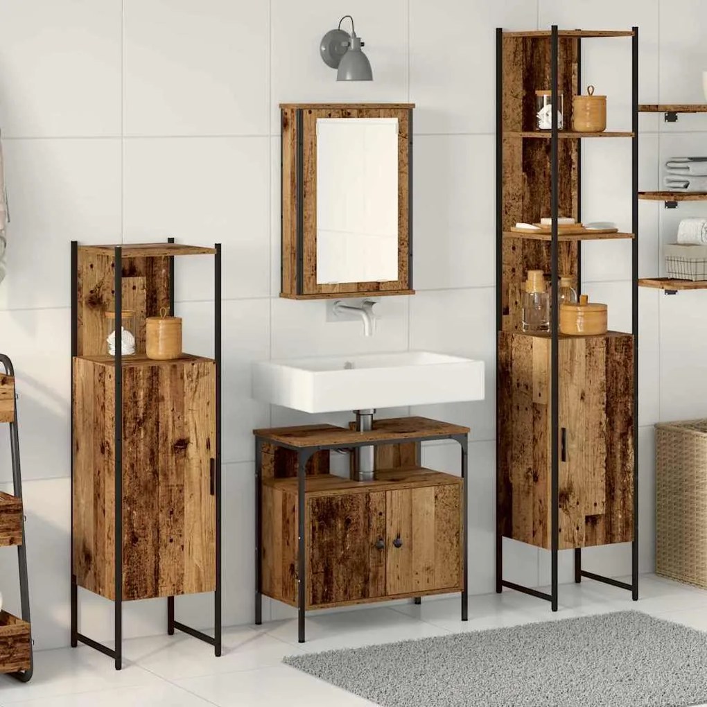vidaXL Conjunto de Móveis para Banheiro com porta 4 pcs Madeira antiga