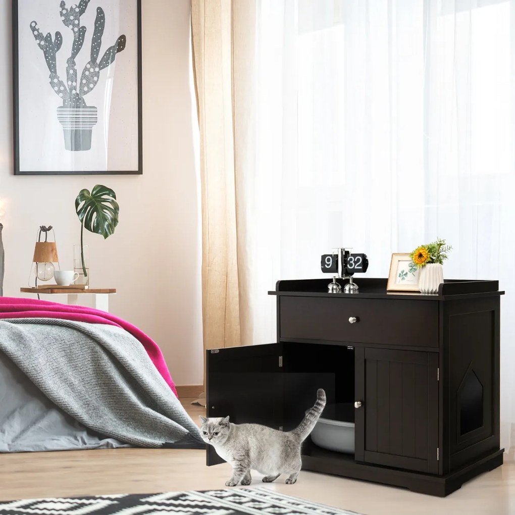 Movel para Caixa de areia para gatos (NÃO INCLUIDA) 76 x 53 x 74 cm com 2 portas Café
