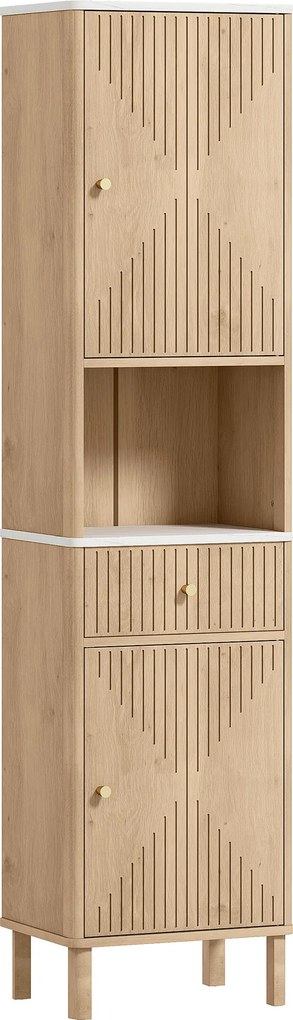 HOMCOM Armário alto de banheiro móvel coluna com gaveta com corrediça silenciosa 2 armários 41,5x30x168cm carvalho | Aosom Portugal