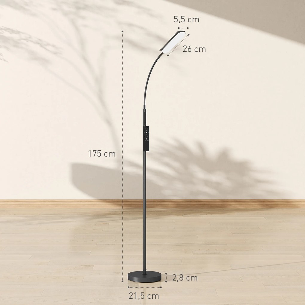 Candeeiro de Pé LED com Controlo Remoto e Tátil 5 Modos de Iluminação Temporizador de 60 Minutos Memória Ø22x175 cm Preto