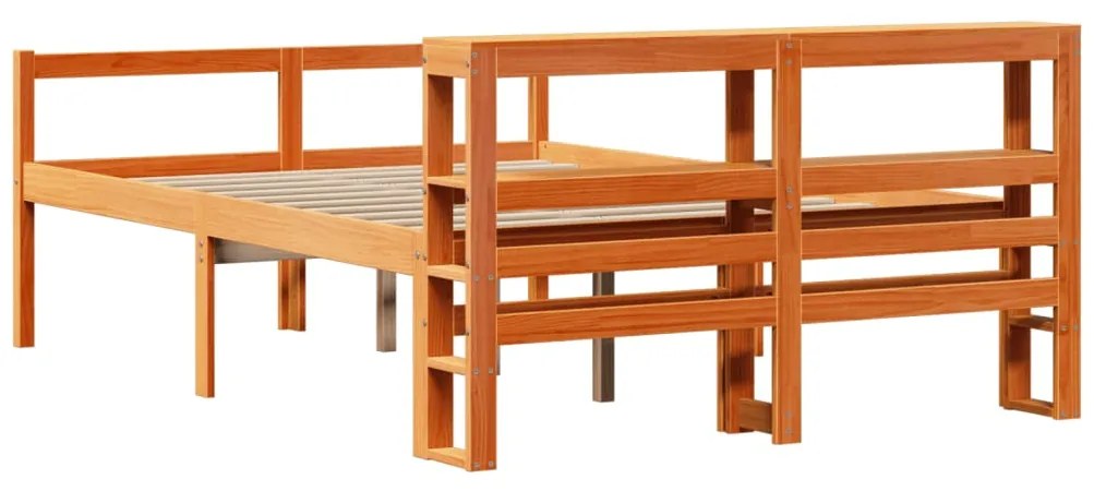 Estrutura cama c/ cabeceira 120x200cm pinho maciço castanho-mel