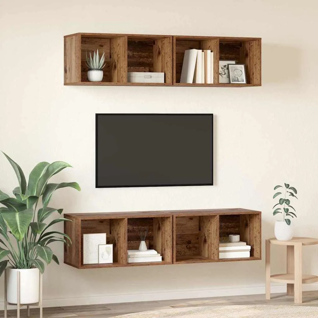 Gabinete de TV de Parede 4 pcs Madeira antiga 37 x 37 x 72 cm