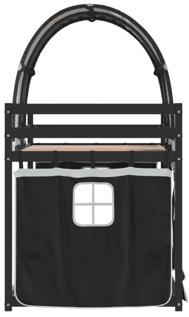 Beliche com cortinas 90x190 cm pinho maciço branco e preto