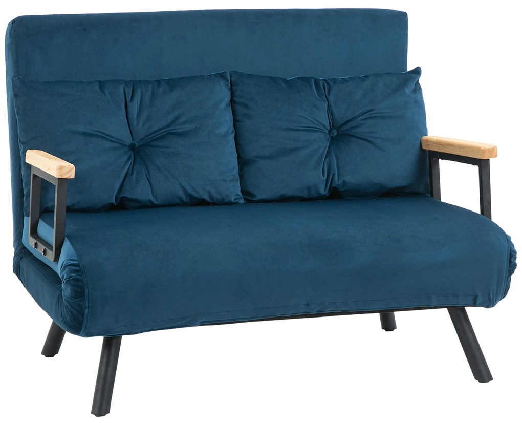 HOMCOM Sofá Cama 2 Lugares Convertível Dobrável Azul com Encosto Ajustável em 5 Níveis e 2 Almofadas 102x73x81 cm | Aosom Portugal