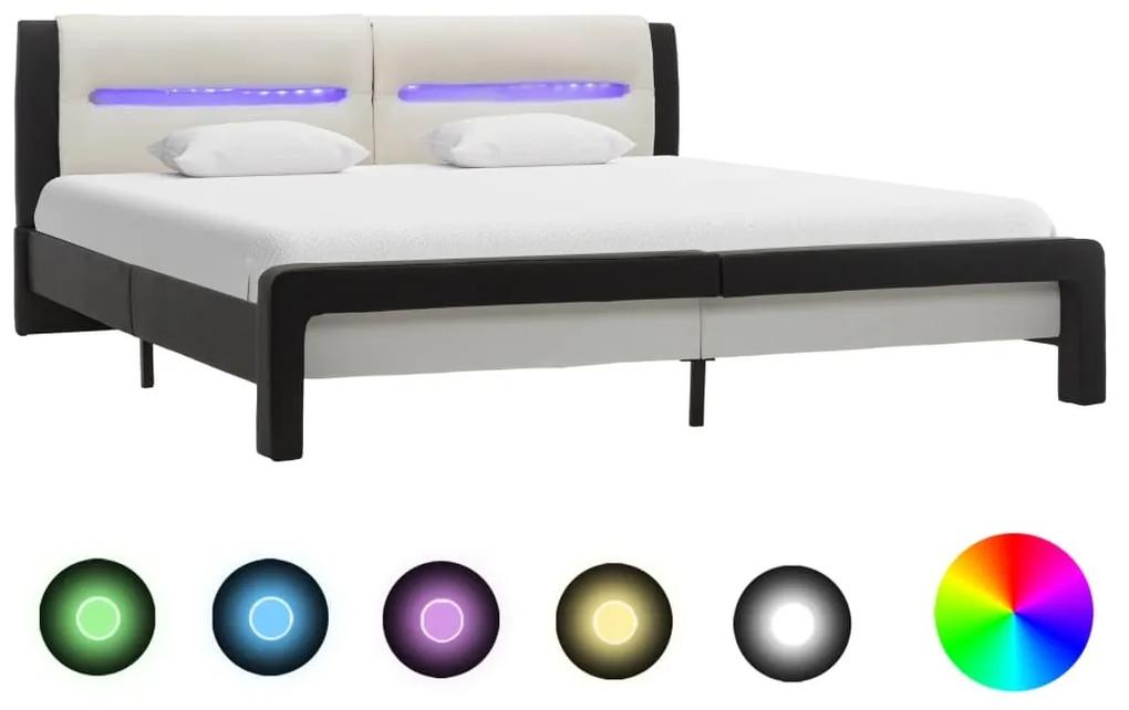 Estrutura cama c/ LEDs 180x200cm couro artificial preto/branco