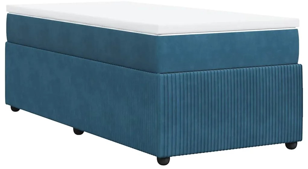 Cama com molas/colchão 100x200 cm veludo azul-escuro