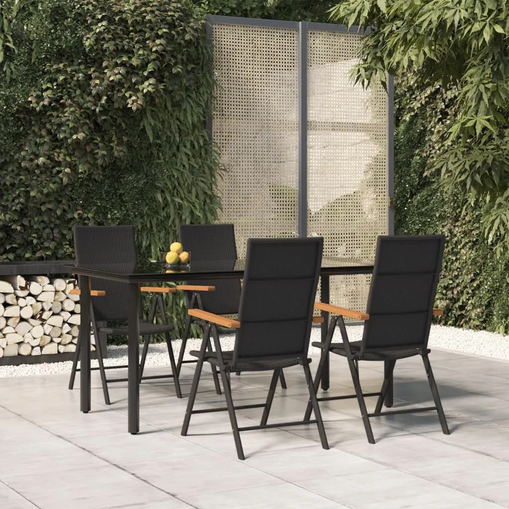 vidaXL 5 pcs conjunto de jantar p/ jardim vime PE preto e castanho