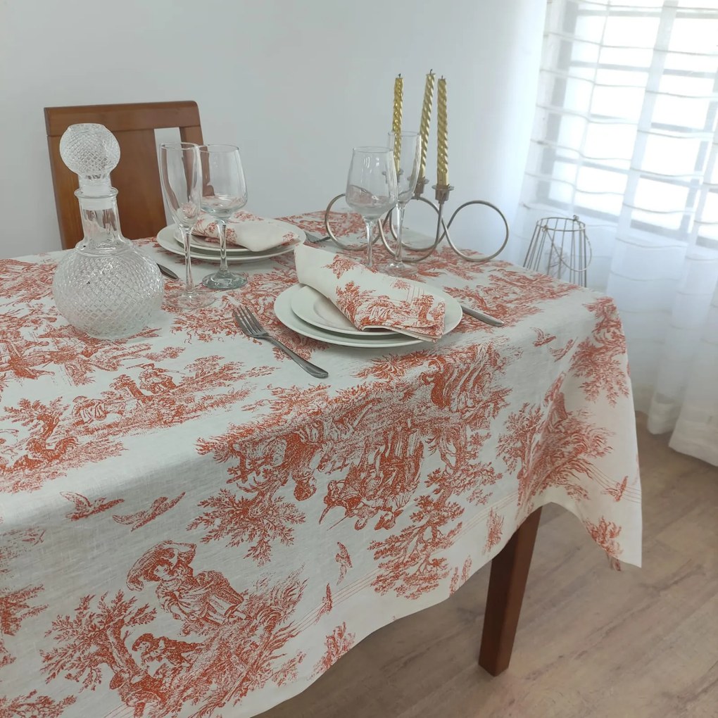Toalha de Mesa Linho COL Toile de Jouy Terracota Four Lines