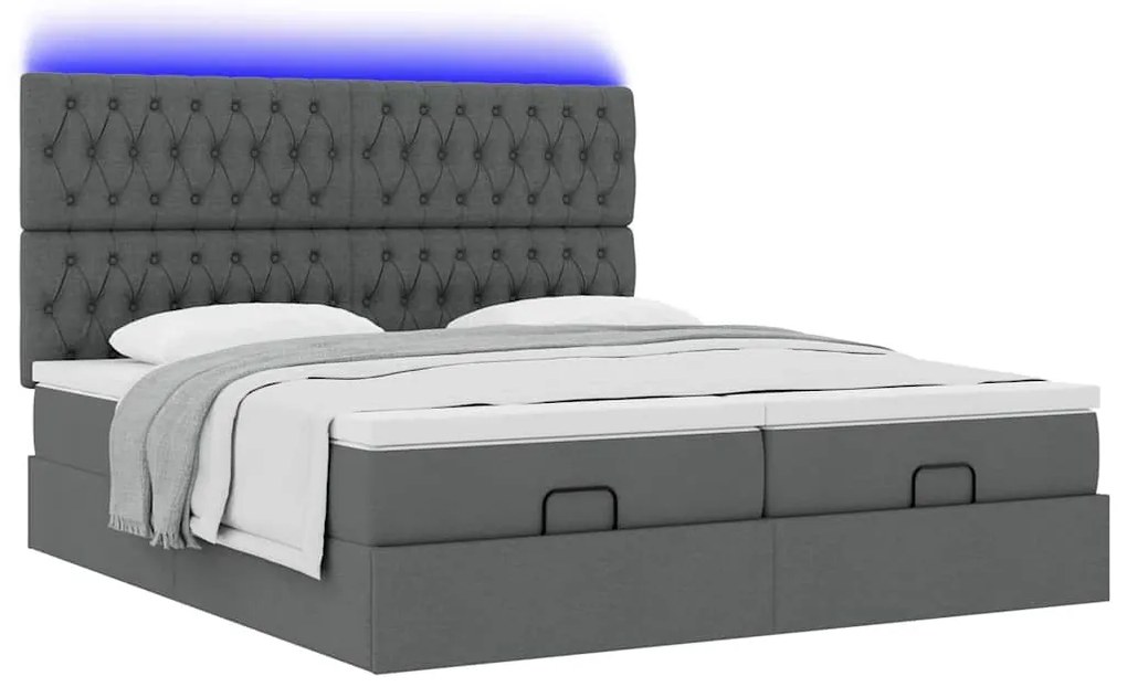 Estrutura de cama otomana com colchões tecido cinzento escuro