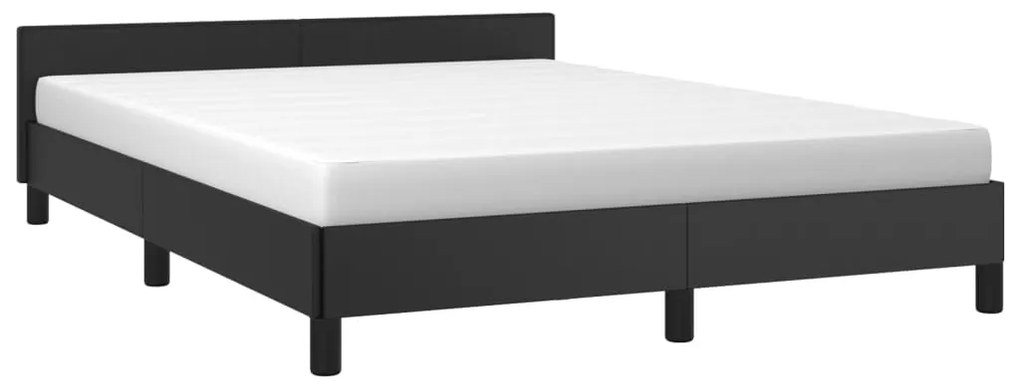 Estrutura de Cama Salu com Cabeceira em Couro Artificial Preto - 140x2