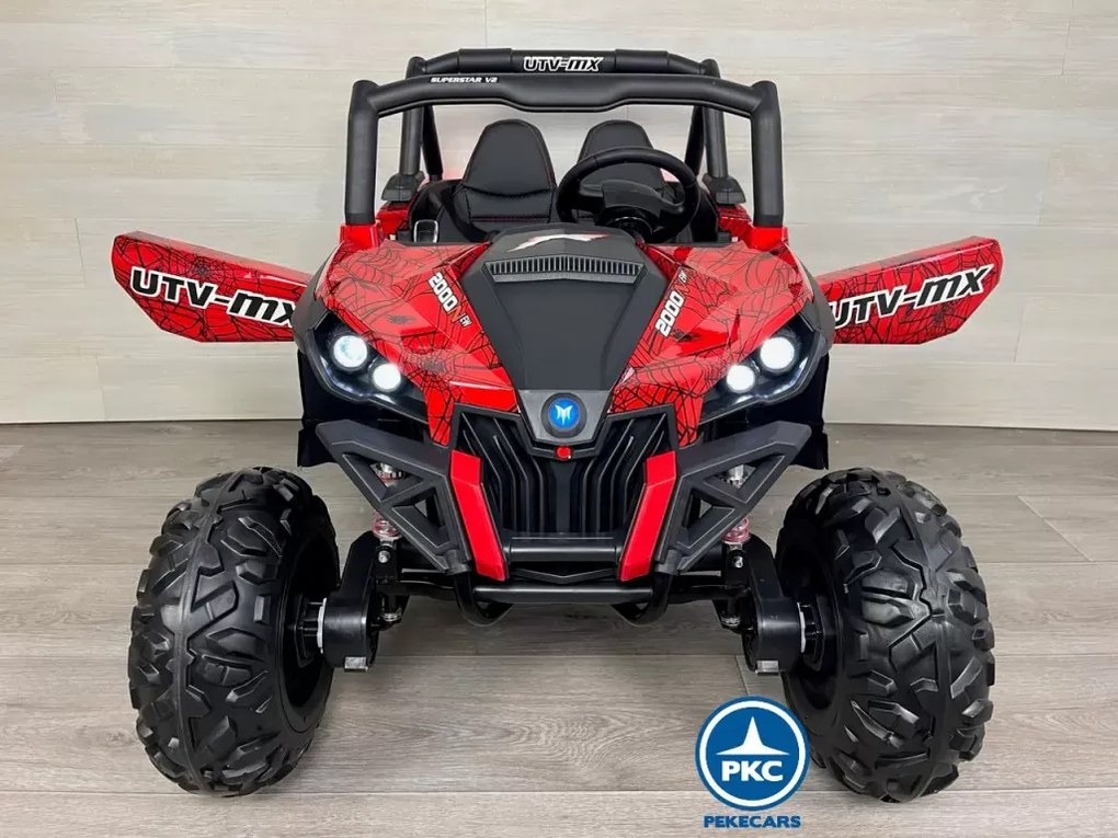 Carro elétrico para crianças Todo terreno Buggy UTV 4x4 MP4 12V 2 Lugares Vermelho Homem Aranha