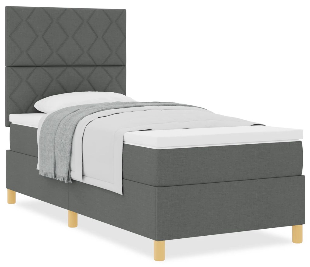 Cama Box Spring com Colchão Cinza Escuro 90x200 cm em Tecido