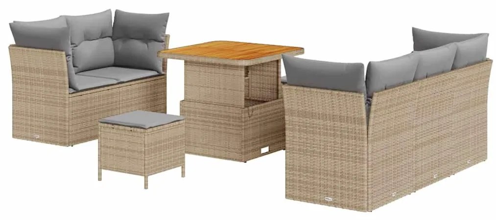 Conjunto de Sofá para Jardim vidaXL de 8 Peças com Almofadas Bege Ratt