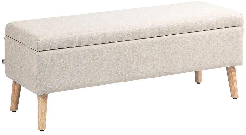 HOMCOM Banco Baú de Armazenamento Removível de Aspecto de Linho para Quarto Entrada Sala de Estar Carga 220 Kg 110x39x45 cm Bege | Aosom Portugal