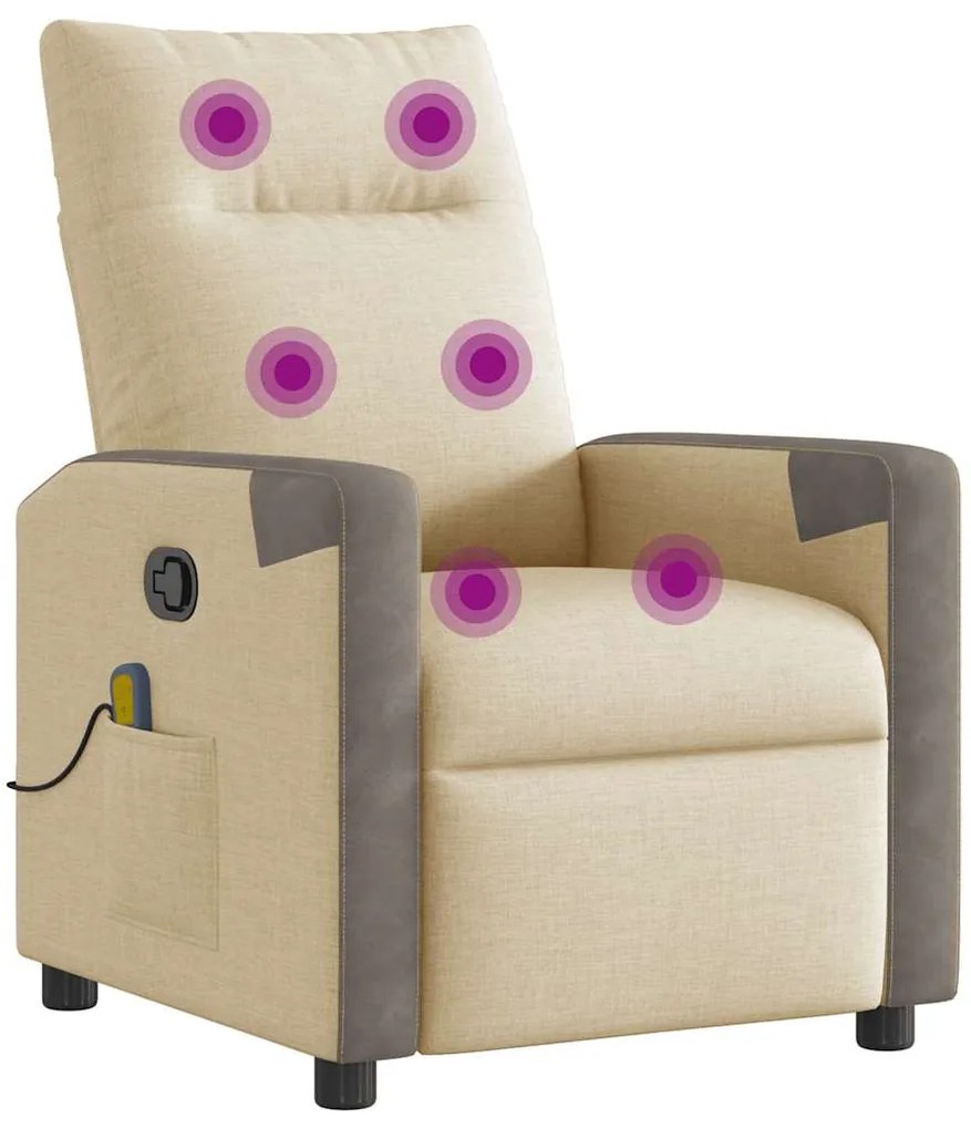 Poltrona de massagens reclinável tecido cor creme