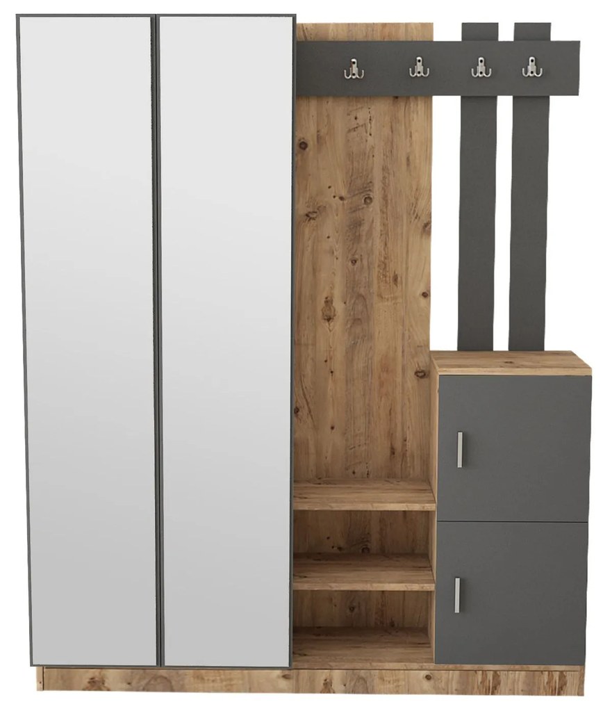 Hall Stand DD8 – Pinheiro Atlântico e Antracite – 147,2x179,7x37,5 cm
