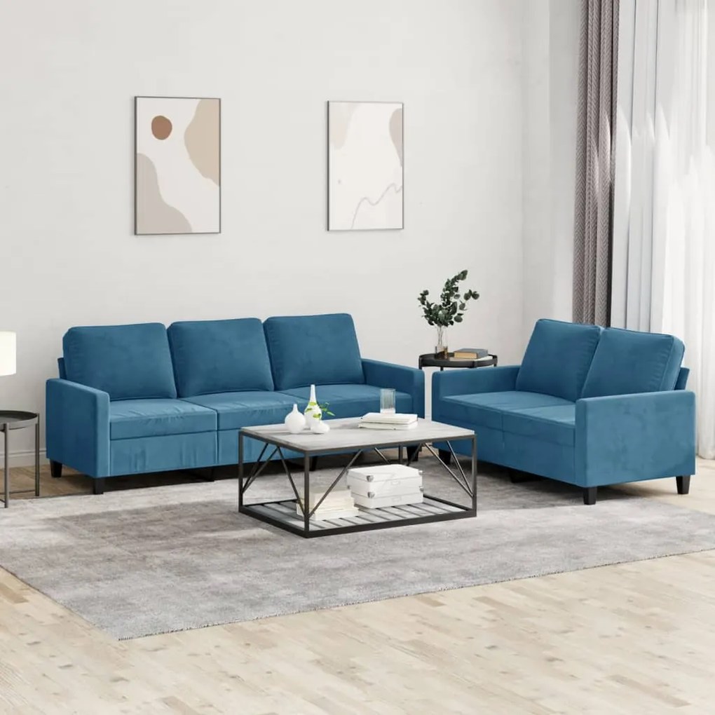 3201525 vidaXL 2 pcs conjunto de sofás com almofadões veludo azul