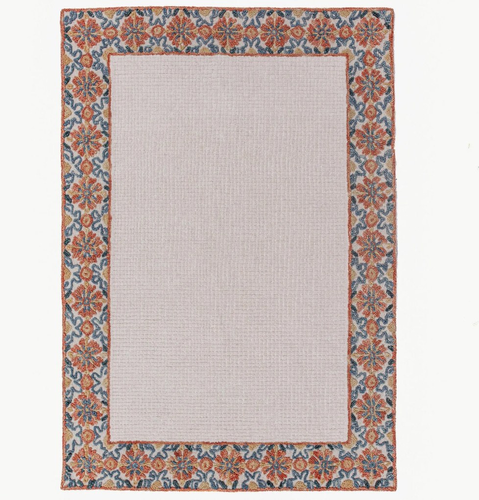 Tapete de lã tufado à mão de pelo curto Myla Floral Frame
