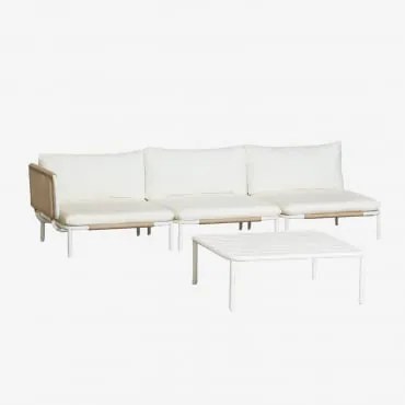 Conjunto De Jardim Com Sofá Modular De Canto De 3 Peças E Mesa De Centro Em Aço Roubly Beige De Amêndoa - Sklum