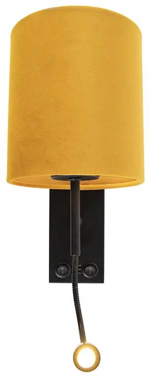 Candeeiro de parede preto com cúpula em veludo amarelo - Stacca