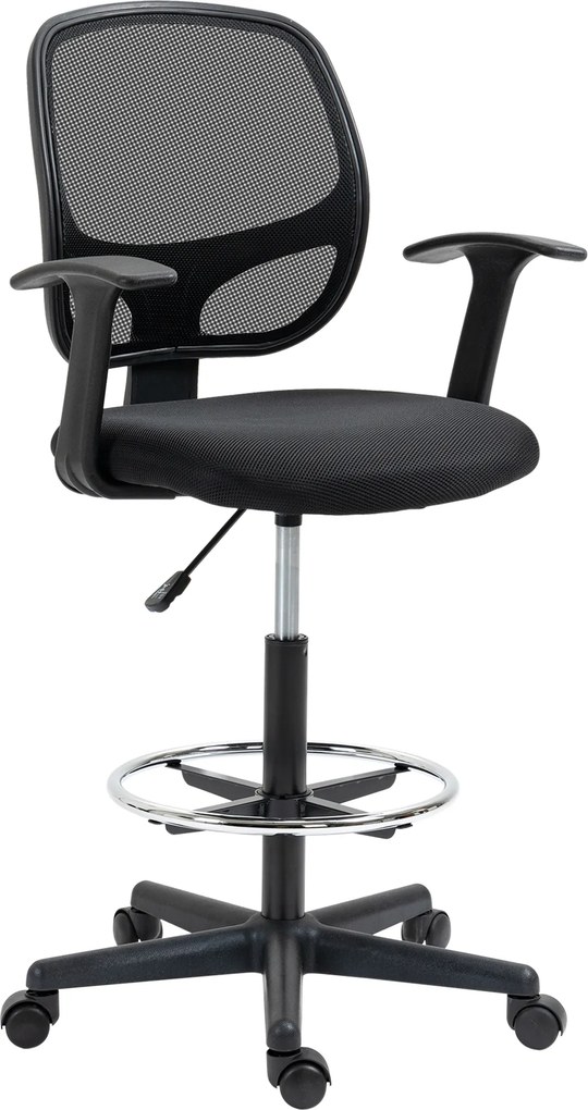 Cadeira de escritório ergonómica, apoio para os pés, encosto em malha, altura ajustável, 60 x 56 x 110–132 cm, preta