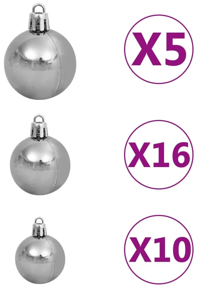 Árvore Natal artificial pré-iluminada c/ bolas branco