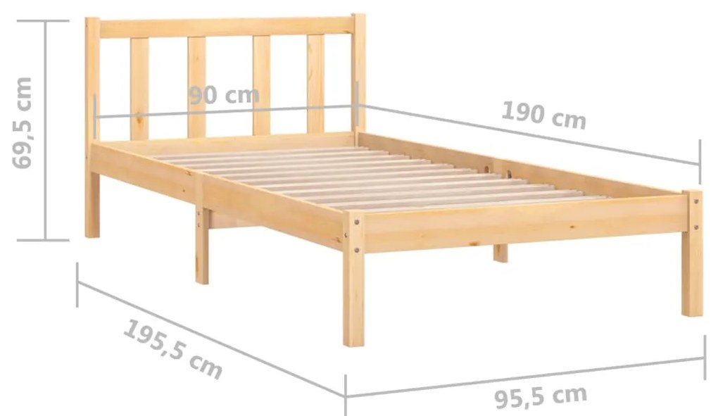 Estrutura de cama solteiro 90x190 cm pinho maciço