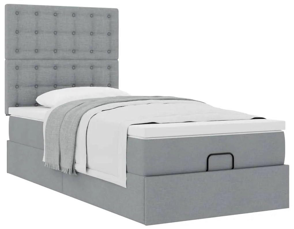 Cama otomana com colchão 90x200 cm tecido cinzento claro