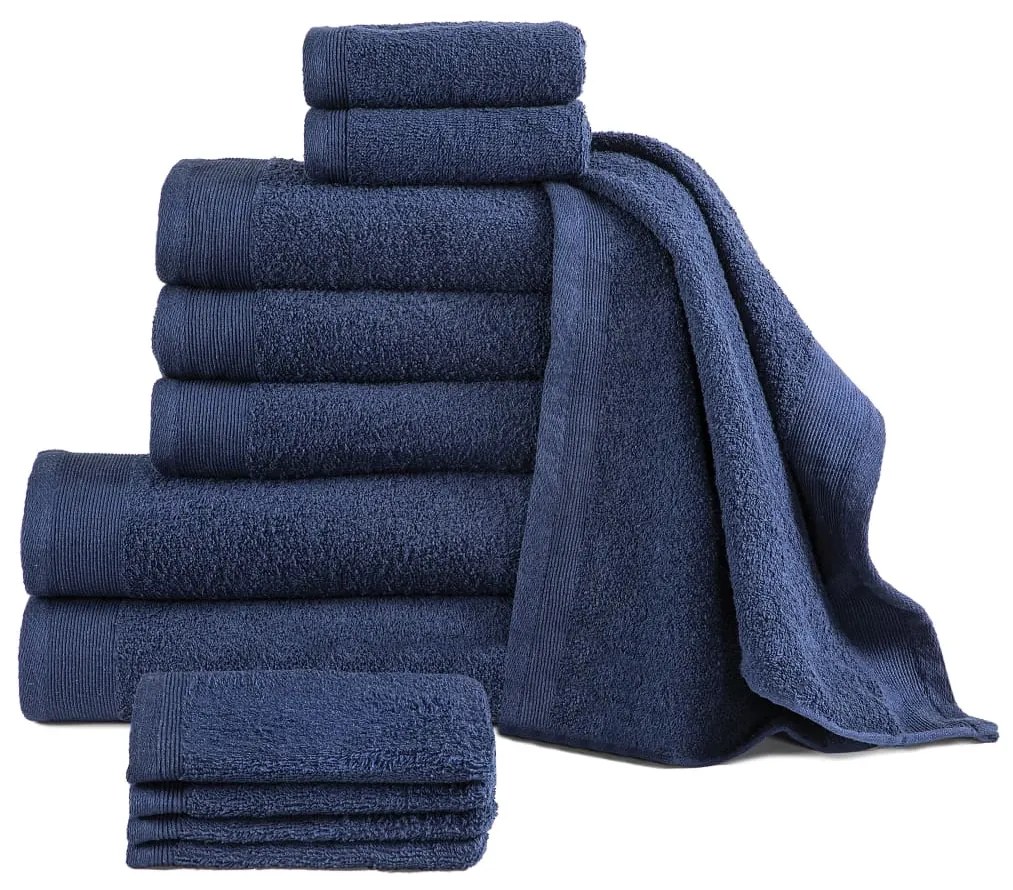 vidaXL Conjunto de toalhas 12 pcs algodão 450 g azul-marinho