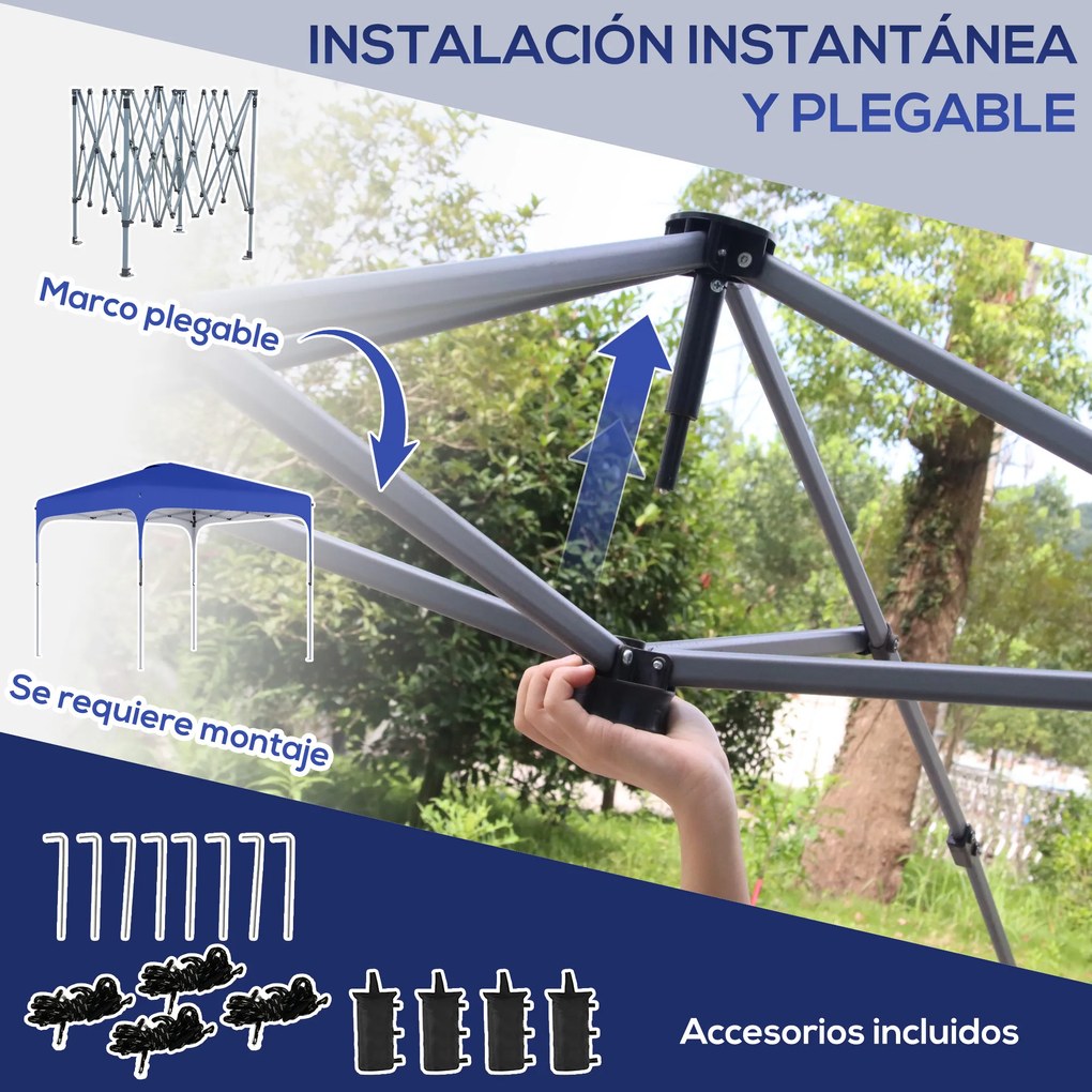 Outsunny Tenda Dobrável 2,5x2,5x2,68cm Tenda de Jardim com Proteção UV 50+ Altura Ajustável com 4 Bolsas de Areia e Bolsa de Transporte para Acampamento Festas Pátio Azul