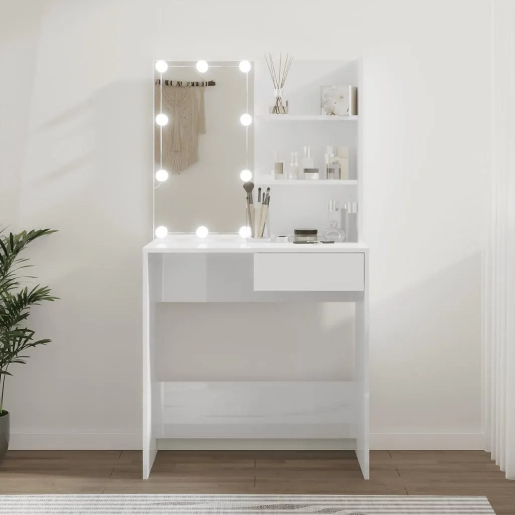 808807 vidaXL Toucador com LEDs 74,5x40x141 cm branco brilhante