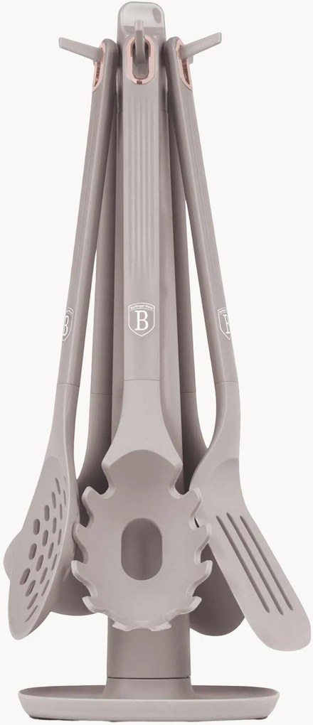 Utensílios de cozinha com suporte Taupe, conjunto de 6