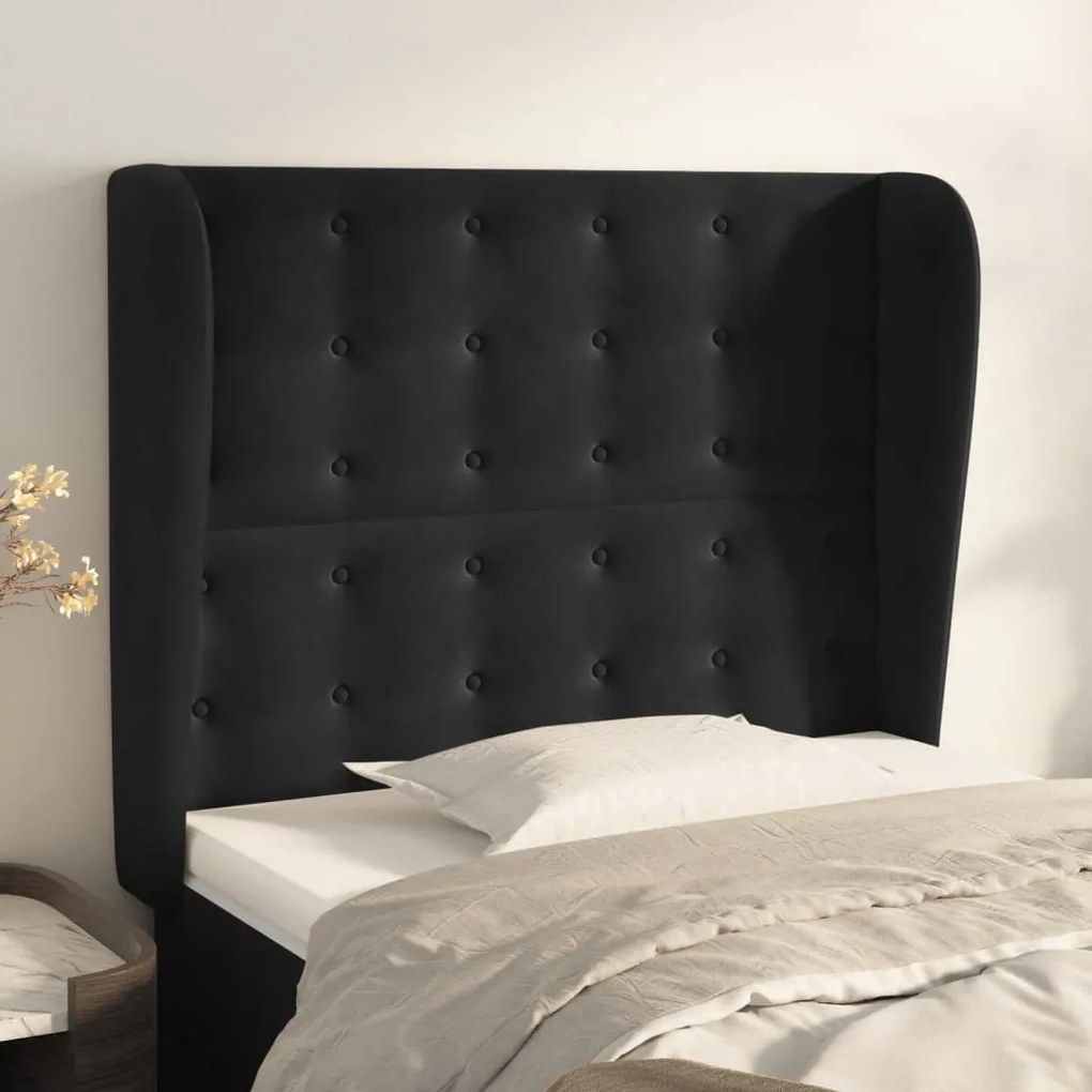 Cabeceira de cama c/ abas veludo 83x23x118/128 cm preto